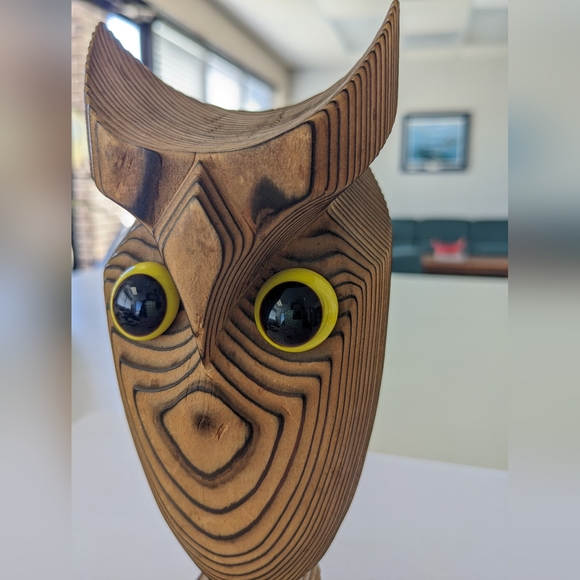 RARE VTG OTAGIRI JAPAN WOODEN OWL WITH GLASS EYES - Picture 9 of 11
